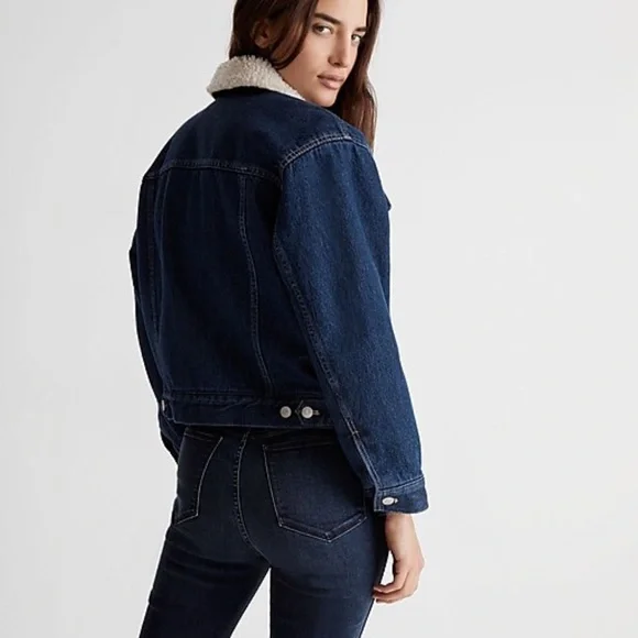 Madewell xs The Cropped Oversized Trucker Jean Jacket: Sherpa Collar Edi… - Picture 5 of 9